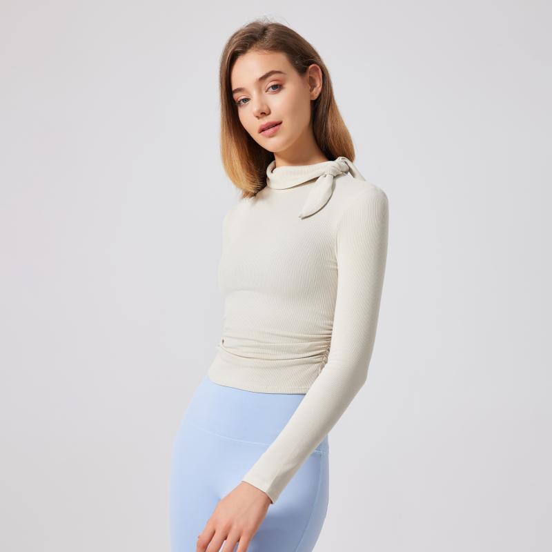 ヨガウェア レディース トップス リブ編み ハイネック 長袖 スポーツTシャツ ランニング トレーニング ..