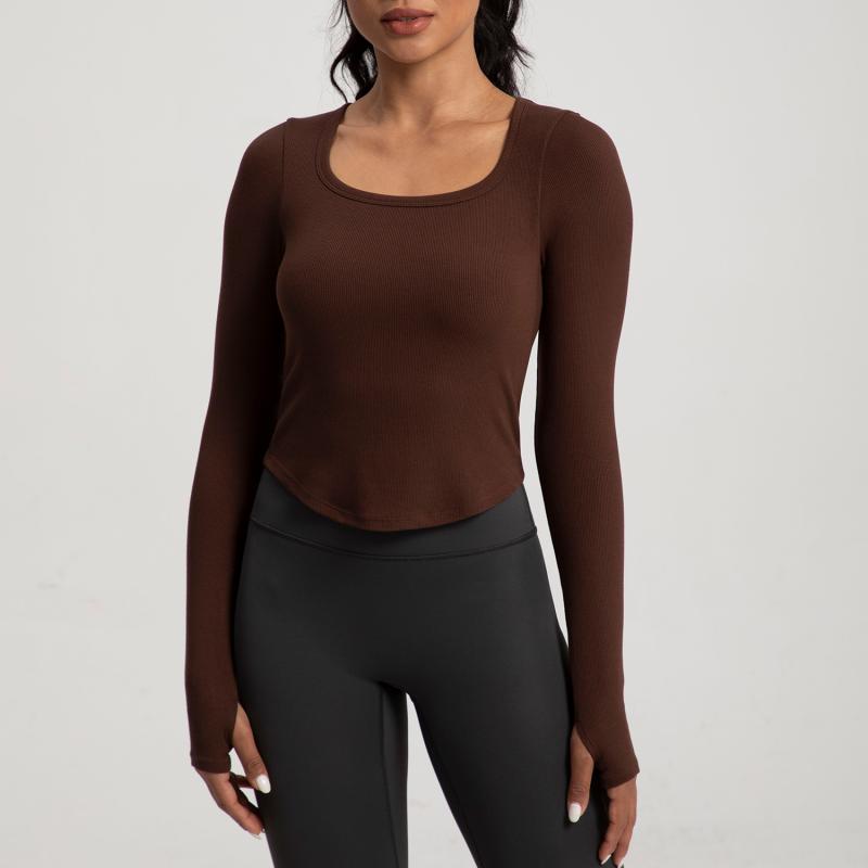 ヨガウェア レディース 秋冬 長袖Tシャツ カップ付き 一体型 パッド入り スリム Tシャツ スポーツウェ..