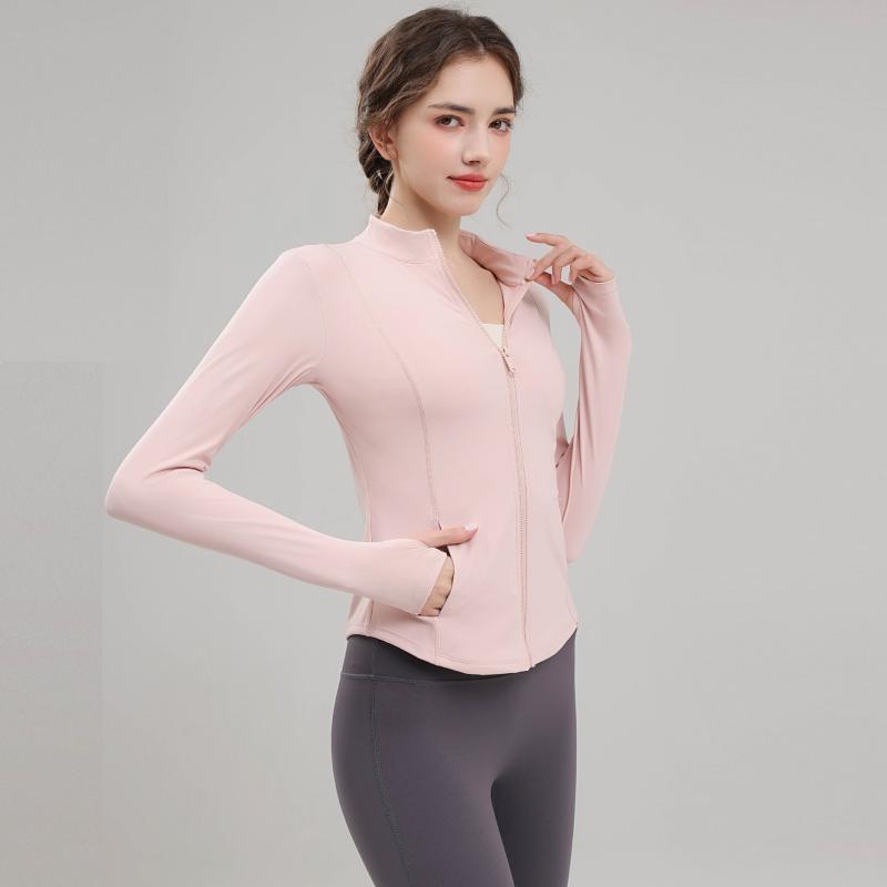 ヨガ ナイロン ランニング フィットネス 長袖 トップス レディース スポーツウェア フルジップ ポケット付き スリム 春秋冬 ブラック アイボリー ピンク系 オレンジ カーキ