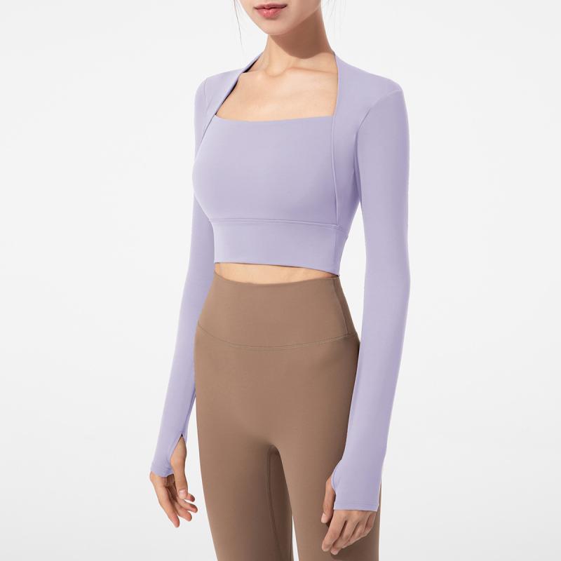 ヨガウェア レディース Uネック 長袖Tシャツ スポーツトップス ブラパッド付き フィットネスウェア ト..