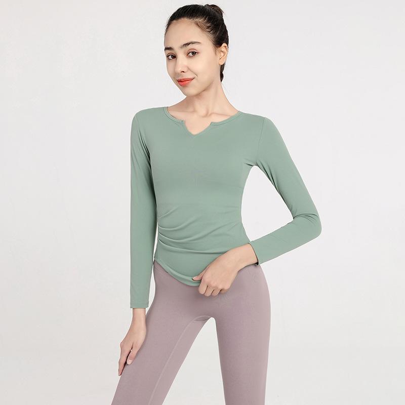 ヨガウェア レディース Vネック 長袖 薄手 Tシャツ スポーツトップス トレーニング ランニング 吸湿速..