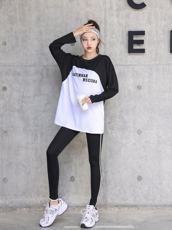 ヨガウェア レディース 長袖 トップス ＆ レギンス 上下セット 大きいサイズ ゆったり 伸縮性 通気性 運動着 ルームウェア 普段使い 部屋着 春秋冬 ランニング ジョギング スポーツウェア ジム