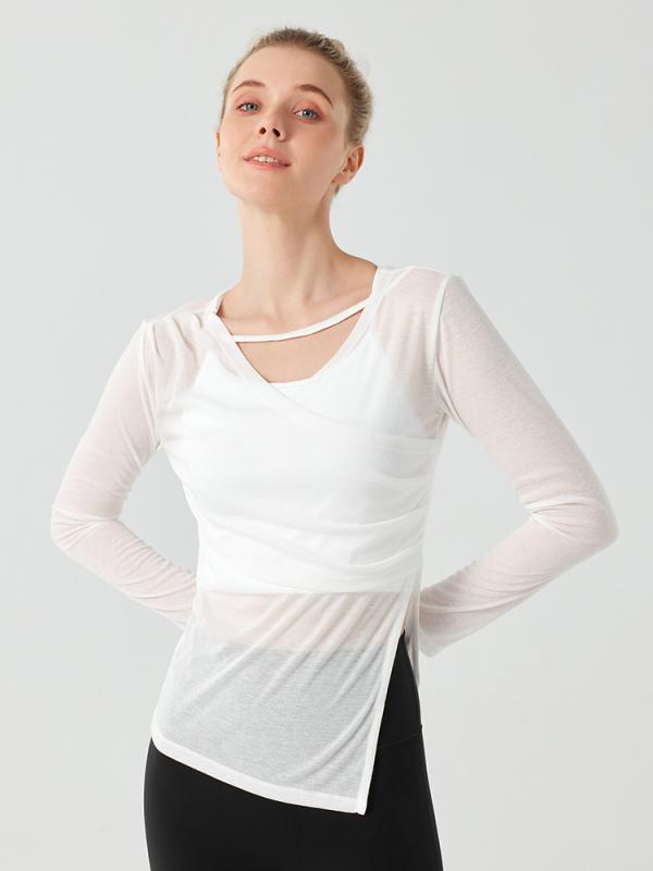 ヨガウェア レディース トップス 長袖 スリム 速乾 Tシャツ ランニング フィットネス カキブラウン ピ..