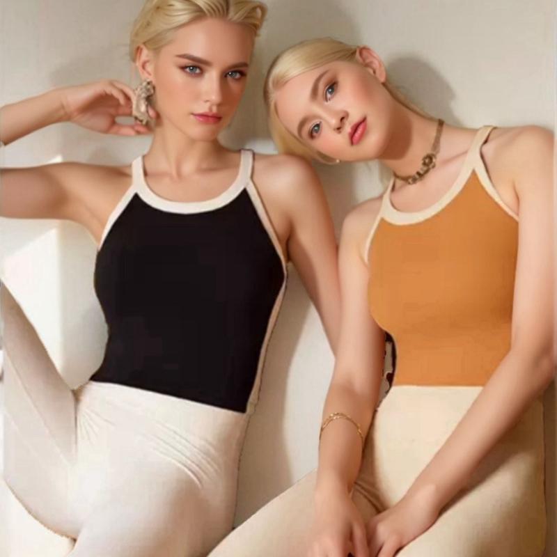 ヨガウェア レディース スポーツブラ 一体型 高強度 耐震 カップ付き ブラトップ ヨガ フィットネス 吸湿速乾 トップス ブラック 曙光オレンジ