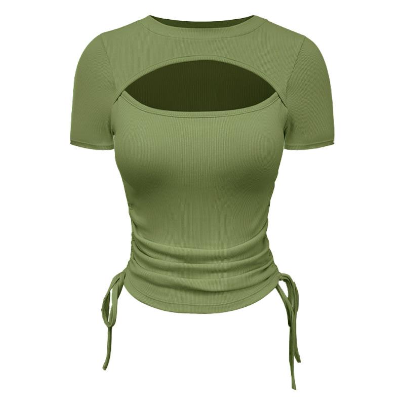 ヨガウェア レディース Tシャツ 半袖 トレーニング スポーツ アウトドア ドローストリング 伸縮性 吸湿..