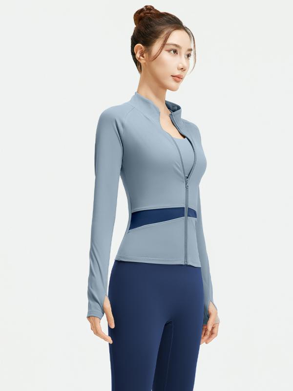 ヨガ レディース アウター スポーツウェア トップス 長袖 スリムフィット 配色 切り替え 運動着 ランニング ジム フィットネス トレーニング 速乾性 ストレッチ 秋冬 ポリエステル スパンデックス