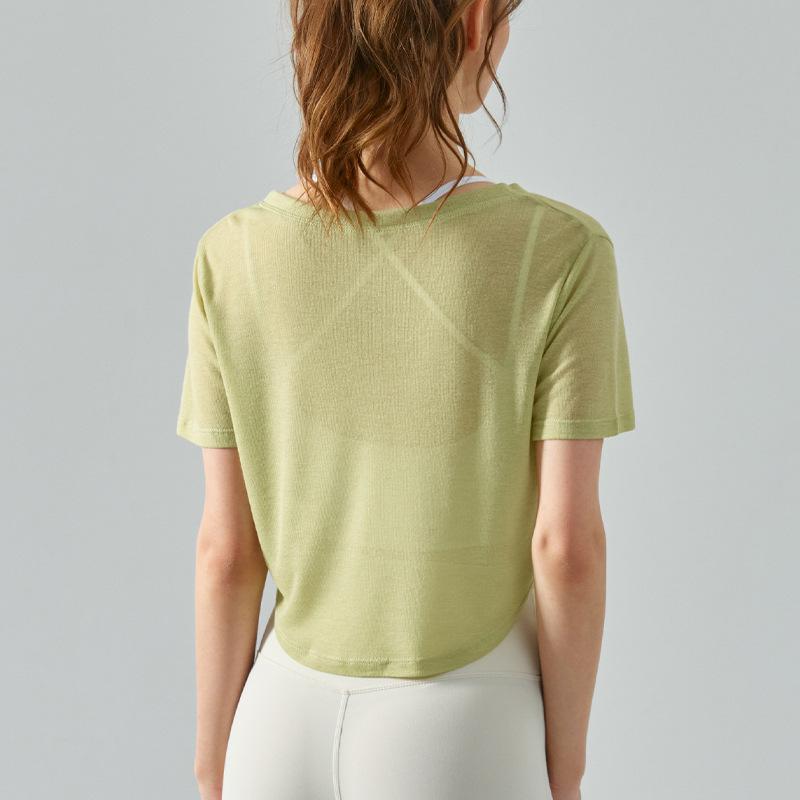 ヨガウェア レディース 半袖 Tシャツ トップス 薄手 接触冷感 吸湿速乾 ヨガ フィットネス トレーニング スポーツ 春夏 ブラック ホワイト カーキブラウン