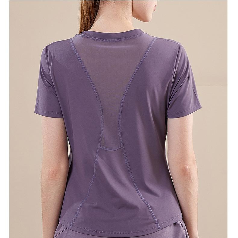 ヨガウェア レディース Tシャツ 春夏 接触冷感 吸湿速乾 ランニング スポーツ ウェア トップス スリム 半袖 伸縮性 ヨガ ダンス 運動着 トレーニングウェア 普段使い ルームウェア ブルー パープル ブラック ベージュ グリーン