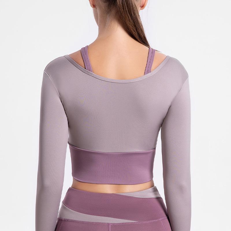 ヨガウェア レディース スポーツトップス 長袖 フィットネス トレーニングウェア 吸湿速乾 防振 スポーツブラ付き レギンス スパッツ セットアップ グレー ブルー パープル ブラック