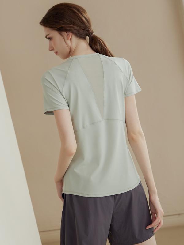 Tシャツ レディース スポーツ ヨガウェア 吸湿速乾 接触冷感 メッシュ 切り替え トレーニング ランニング 運動着 トップス 半袖 黒 白 グレー グリーン