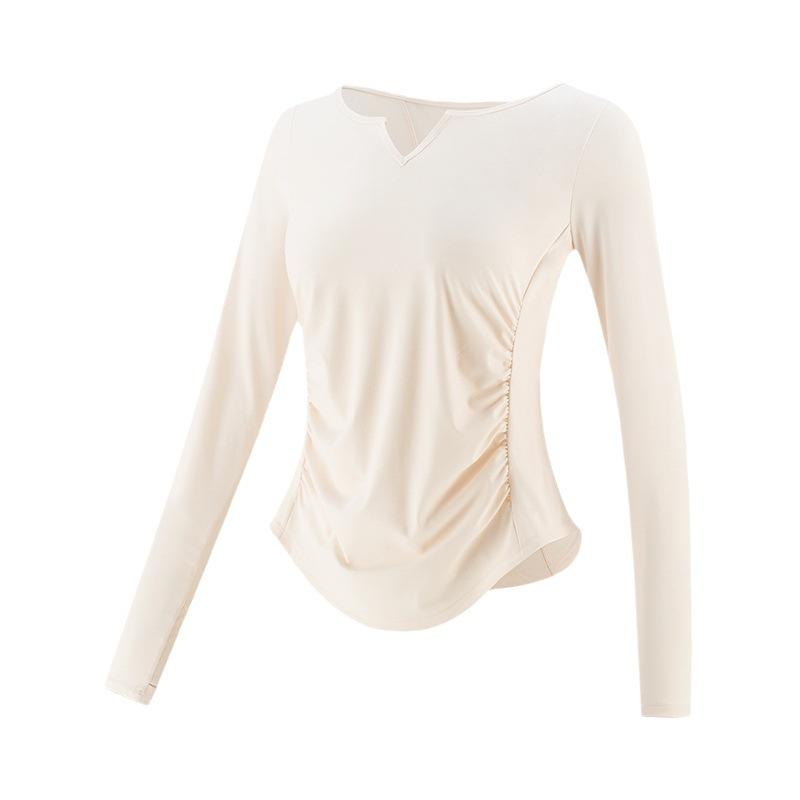 ヨガウェア レディース 長袖トップス Vネック 接触冷感 吸湿速乾 ランニング スポーツ ウェア Tシャツ プルオーバー カットソー 杏ピンク系 オレンジ ブルー ブラック 春秋 冬