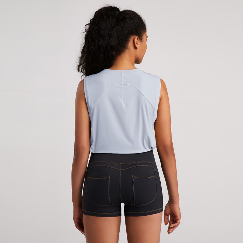 ヨガウェア レディース スポーツブラ トレーニングウェア ランニングウェア 伸縮性 通気性 ノースリーブ へそ出し ショート丈 トップス ジム フィットネス 春夏秋冬 白 黒 青