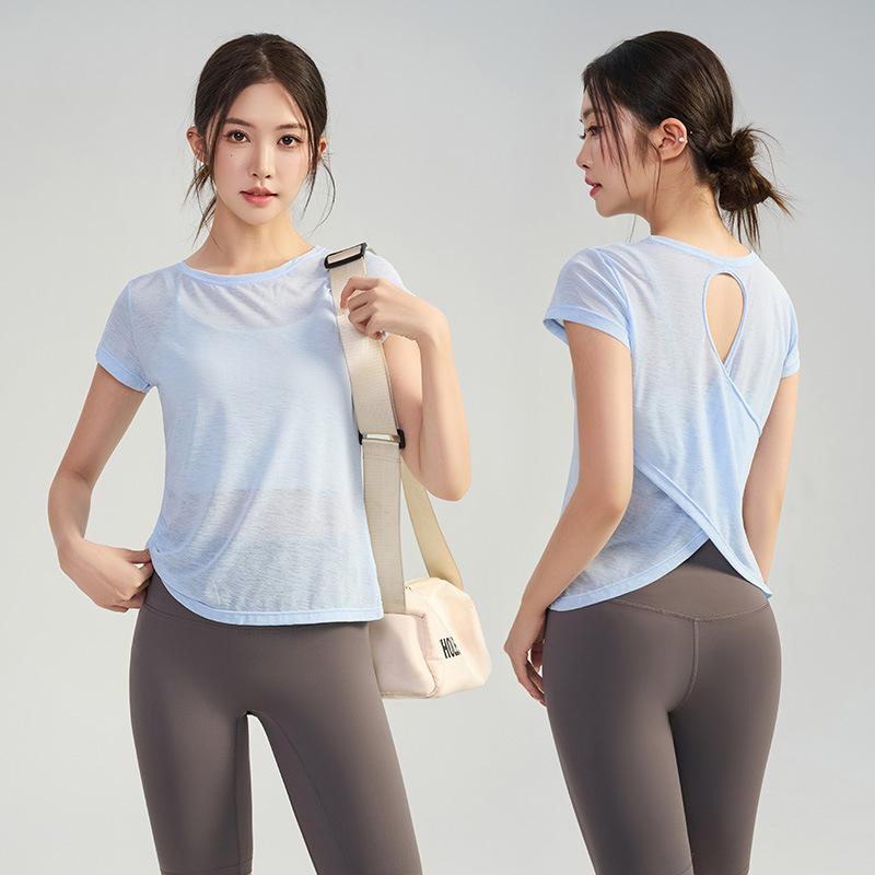 ヨガ レディース Tシャツ トレーニング ランニング ウェア 吸湿速乾 スポーツ トップス ピラティス ヨガウェア 半袖 竹節紗 ポリエステル100％ 白 灰薄荷 森林緑 紫蘭色 風車青 S M L XL