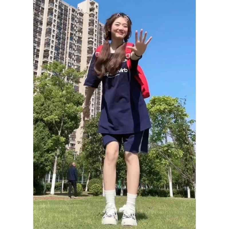 セットアップ レディース 半袖 短パン スポーティ カジュアル 韓国風 部屋着 ルームウェア 紺色 ポリエステル