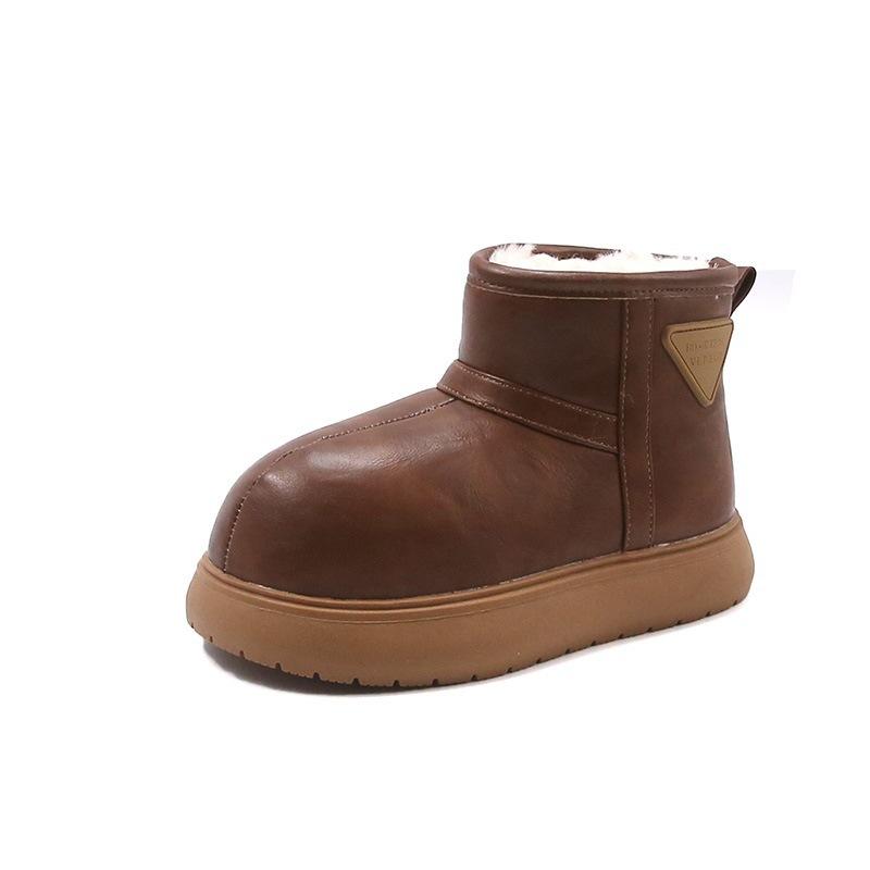ブーツ キッズ 加絨 秋冬 裏起毛 ショートブーツ 雪遊び 暖かい 防寒 厚底 レザー コーヒー色 キャメル..
