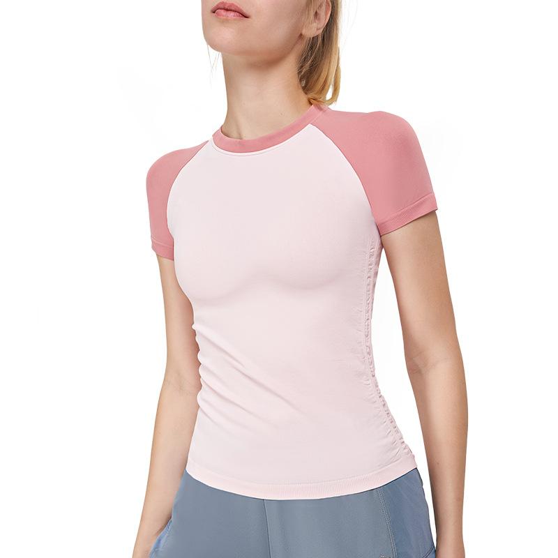 Tシャツ レディース 春夏 接触冷感 吸湿速乾 スポーツウェア ランニング ヨガウェア ストレッチ トレーニングウェア 配色 スリムフィット