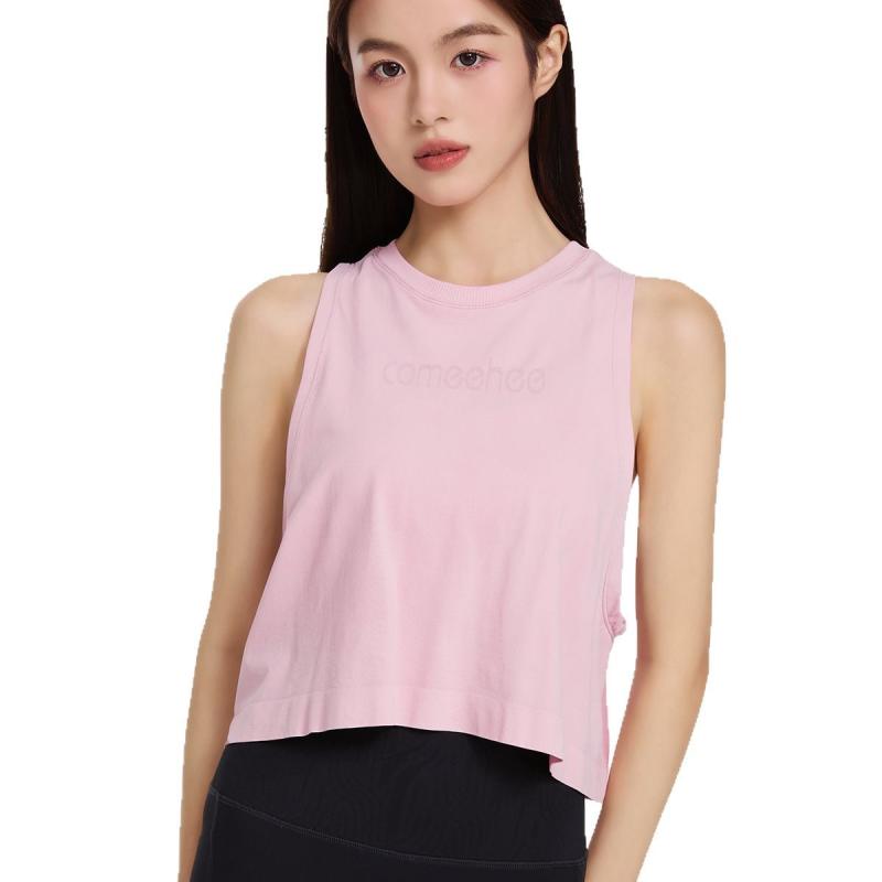 ヨガトップス レディース 春夏 スポーツブラ一体型 クロップド丈 吸湿速乾 タンクトップ フィットネス ..