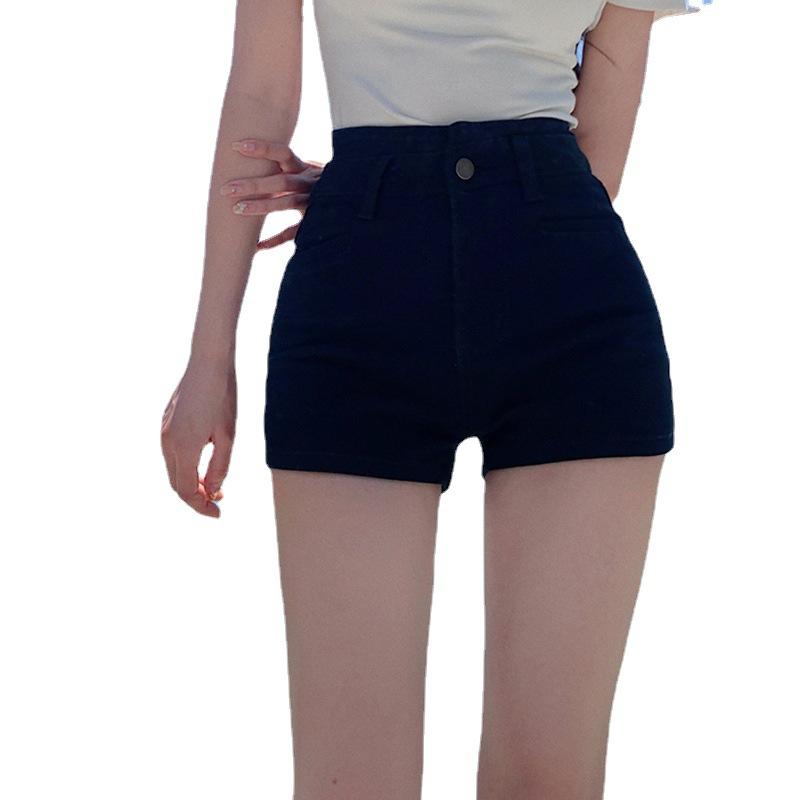 デニム レディース ショートパンツ 黒 短パン ジーンズ ジーパン Gパン ホットパンツ ハイウエスト ゆったり 伸縮性 ストレッチ 薄手 春夏 カジュアル スタイル 普段使い