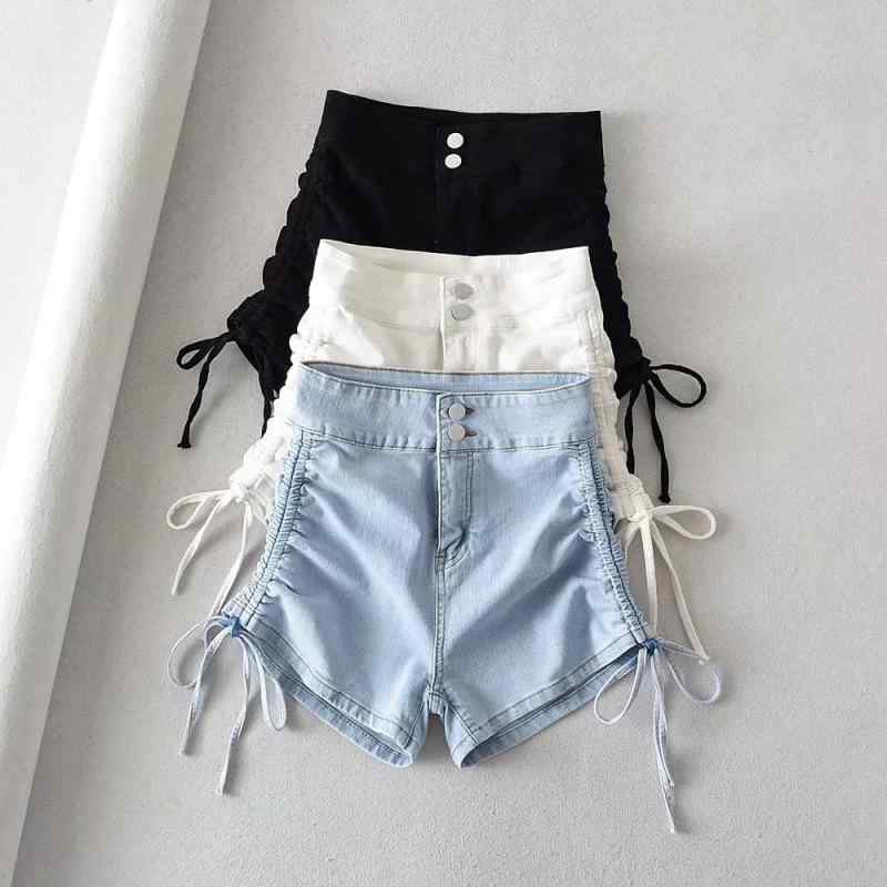 デニム レディース ホットパンツ ズボン Gパン 半ズボン 短パン ジーンズ ジルコン飾り ウォッシュ加工 ダメージ加工 切り替え 伸縮性 高見え 美脚 ハイウエスト 普段使い