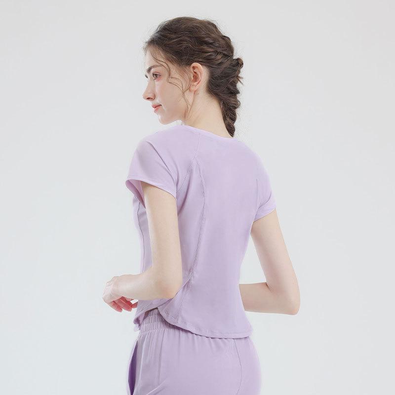 ヨガウェア レディース Tシャツ 半袖 スポーツ トレーニング トップス 速乾性 ストレッチ ランニング アウトドア フィットネス 紫色 ブルー 白色 ブラック