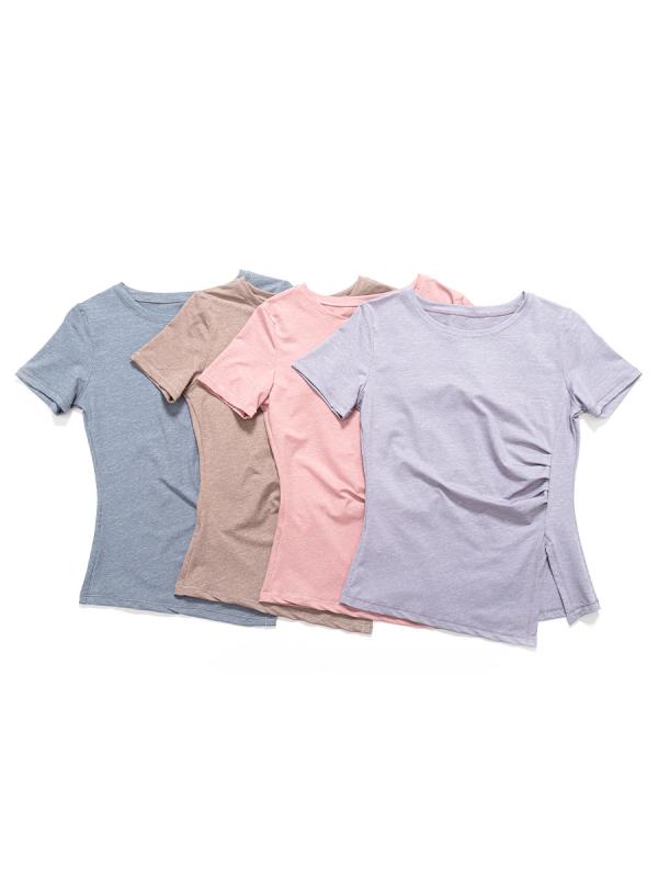 Tシャツ レディース ヨガウェア スポーツウェア トレーニングウェア 速乾 吸湿 伸縮性 ジム ランニング ジョギング 運動着 ルームウェア 普段使い ピンク系 グレー パープル