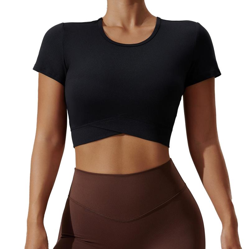 ヨガウェア レディース Tシャツ 半袖 へそ出し ラウンドネック 超伸縮性 スポーツウェア 黒 白 抹茶グリーン ラベンダー 吸湿速乾 ランニング トレーニング ダンス 春夏2