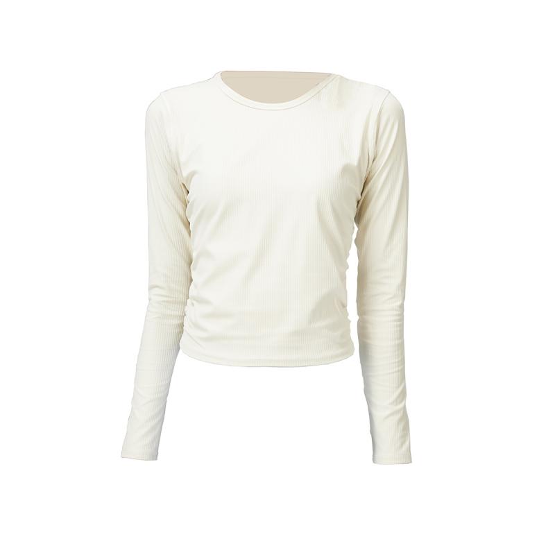 ヨガウェア レディース 長袖Tシャツ 冬用 あったかインナー リブ ラウンドネック ストレッチ やわらか Tシャツ カットソー トップス 秋冬