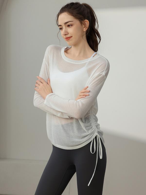 Tシャツ レディース ヨガウェア ランニング 長袖 スポーツウェア 接触冷感 吸湿速乾 トレーニング フィットネス ウェア トップス カットソー ストレッチ ルームウェア 部屋着 運動着 春秋 白 黒 ピンク 紫