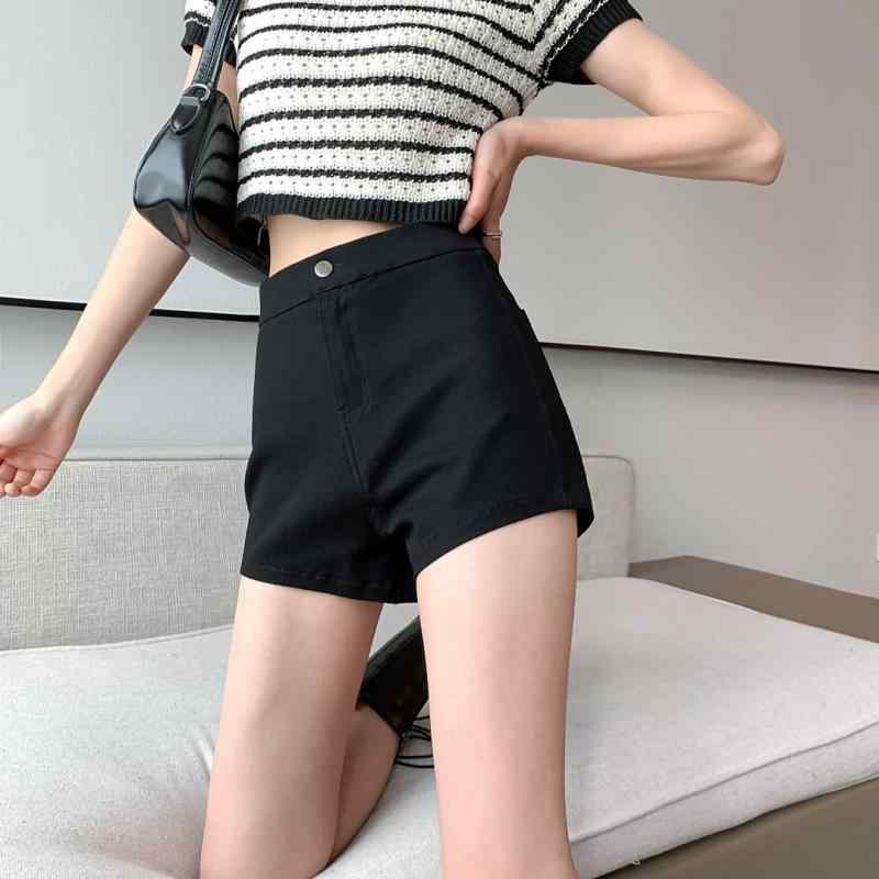 デニム ホットパンツ レディース 春夏 高腰 ショートパンツ タイト 黒 伸縮性 ストリート カジュアル スタイル