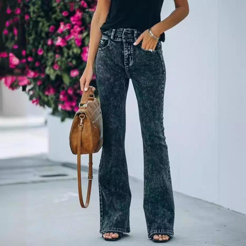 デニム レディース 黒 ジーパン ズボン・パンツ ストレッチ ハイウエスト ゆったり ワイドレッグ 快適 ..