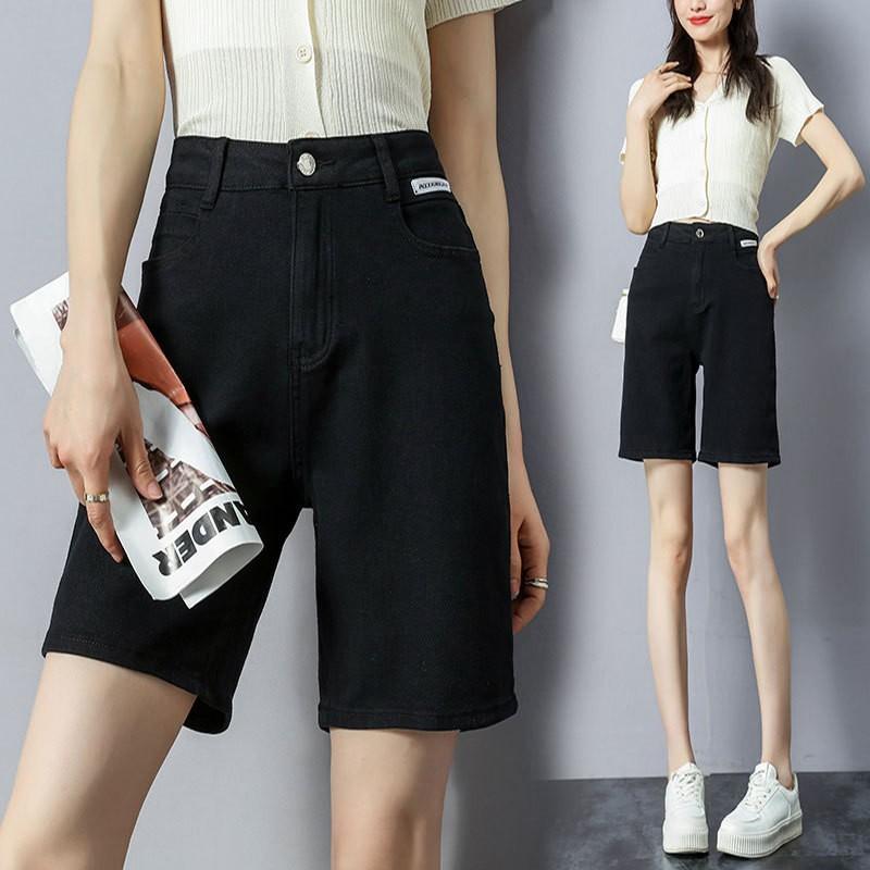ジーンズ レディース 高腰 ハーフパンツ デニム 直筒パンツ ワイドパンツ ゆったり 5分丈パンツ カジュアル シンプル 無地 黒 白