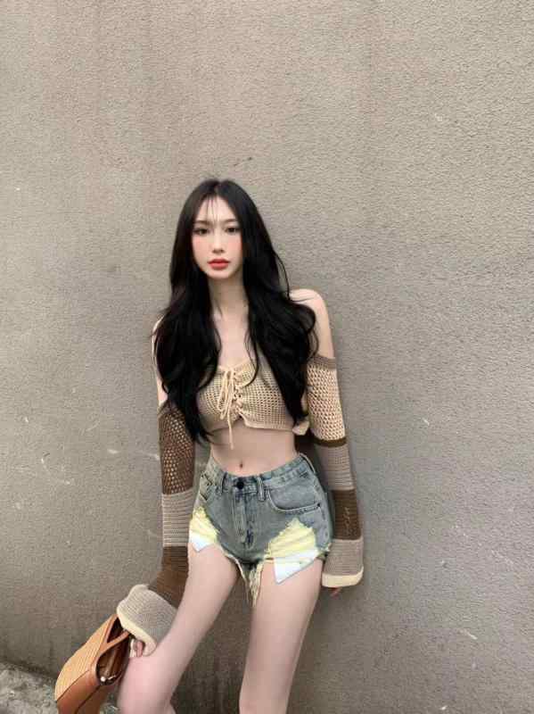 デニム レディース ホットパンツ 高腰 Aライン ダメージ加工 フリンジ カットオフ 短パン ジーンズ ジーパン ズボン ボトムス カジュアル ストリート セクシー ブルー2