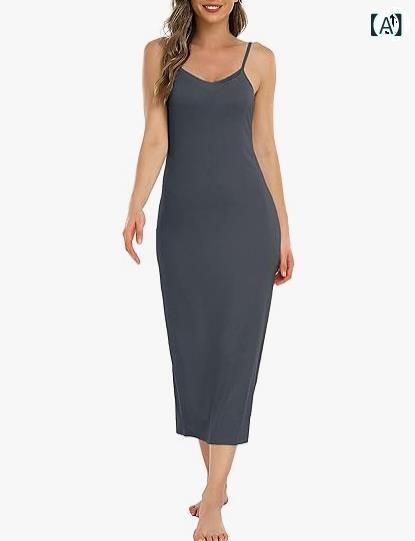 ワンピース レディース ロング キャミソール Vネック モダール 無地 ノースリーブ 部屋着 普段使い 肌触り良い 柔らかい グレー ブラック ホワイト ベージュ ネイビー S M L XL XXL