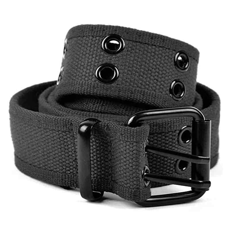 ベルト 男女兼用 キャンバス カジュアル 布製 男性用 女性用 ダブルピンバックル 韓国風 ファッション ブラック ホワイト 幅広 普段使い2(4)
