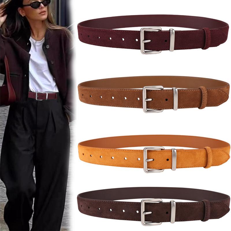 ベルト レディース 女性用 牛革 レザー 本革 ヌバック スエード シルバーバックル カジュアル デニム ..