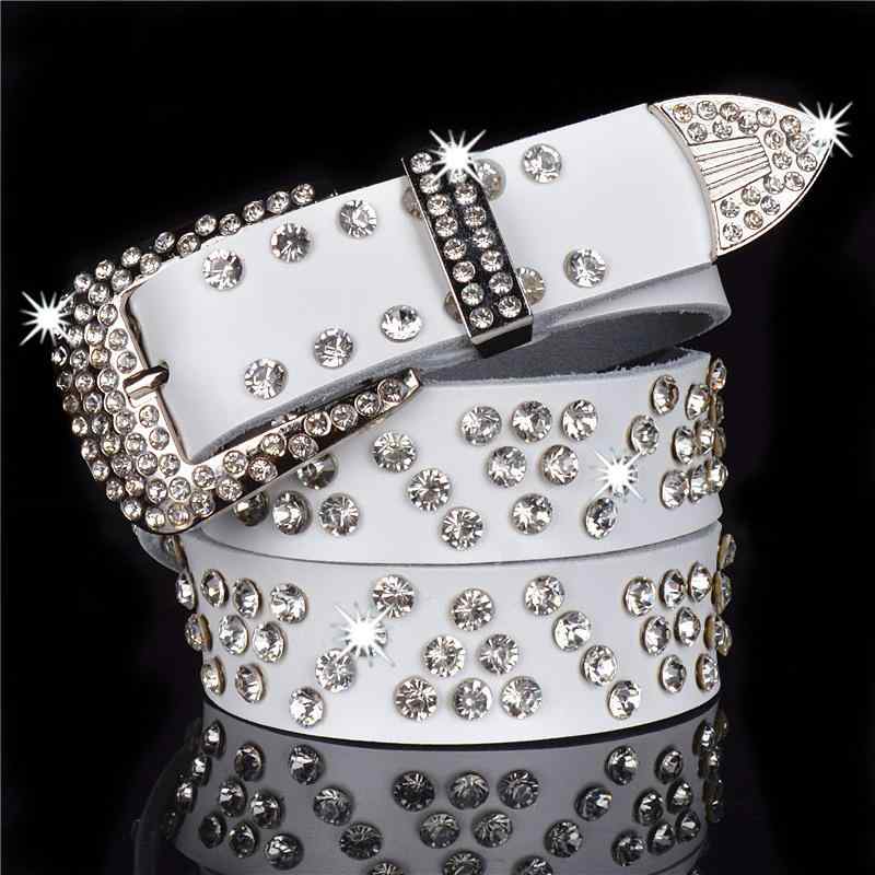 ベルト レディース 女性用 本革 牛革 ジーンズ パンツ スカート 水着 D型バックル ラインストーン キラキラ 赤 レッド 青 ブルー 黒 ブラック 白 ホワイト 茶色 ブラウン コーヒー色 普段使い