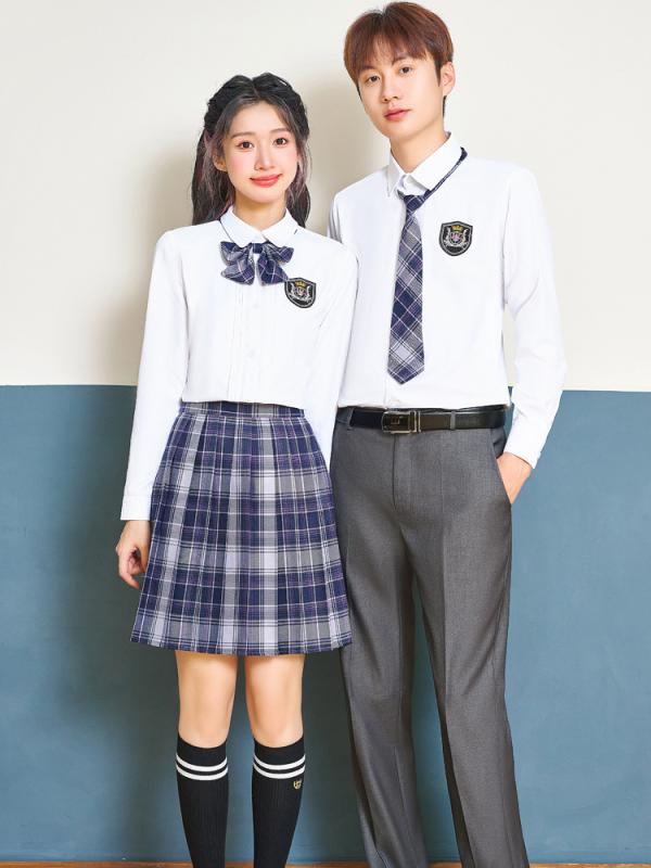 シャツ レディース メンズ 学院風 長袖 ブラウス 制服 セットアップ ポリエステル 女 白シャツ 灰パンツ 藍スカート 紺パンツ 幼稚園 教師 仕事着 オフィ...