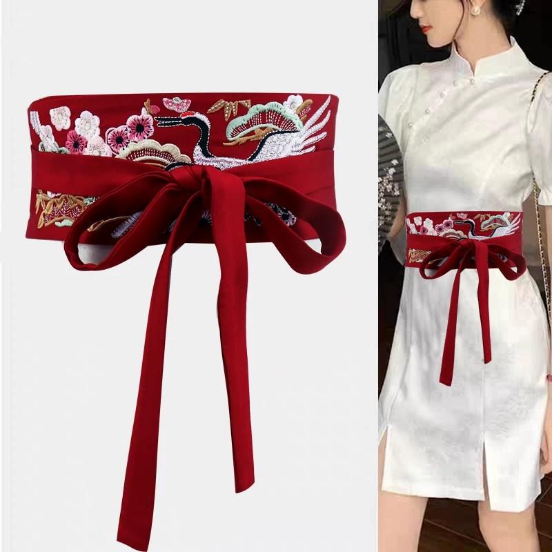 ベルト レディース 復古風 刺繡 結び ウエストマーク 布 ファッション チャイナドレス 飾り 蔵色 酒 кр..
