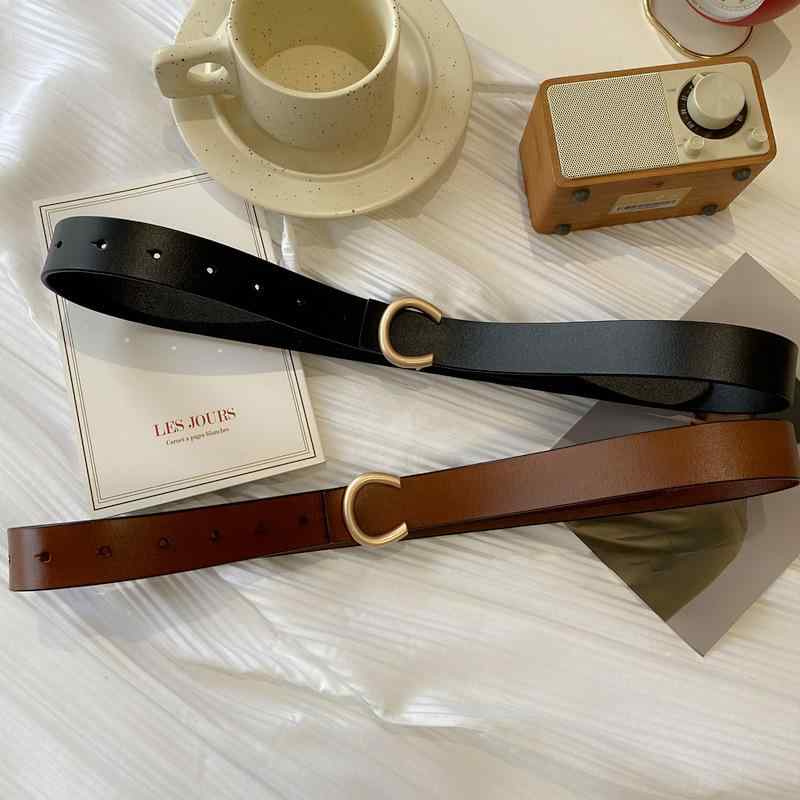 ベルト レディース Cバックル 本革 細ベルト ウエストベルト ブラック ブラウン デニム ジーンズ おしゃれ かわいい カジュアル