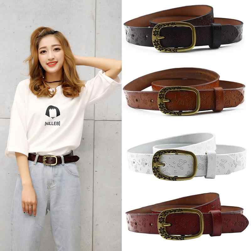 ベルト レディース 女性用 本革 牛革 レザー 細め 梅の花柄 日字バックル 蝶結び バックル おしゃれ か..