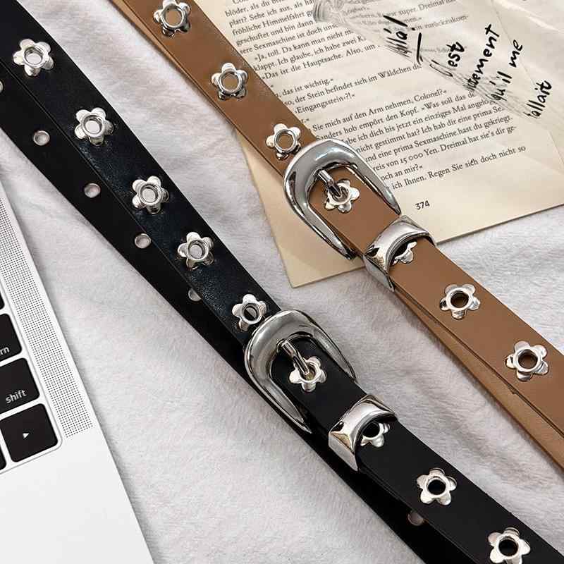 ベルト レディース 女性用 PUレザー 合金 レトロ 梅の花 デコレーション ジーンズ スカート 細ベルト ..