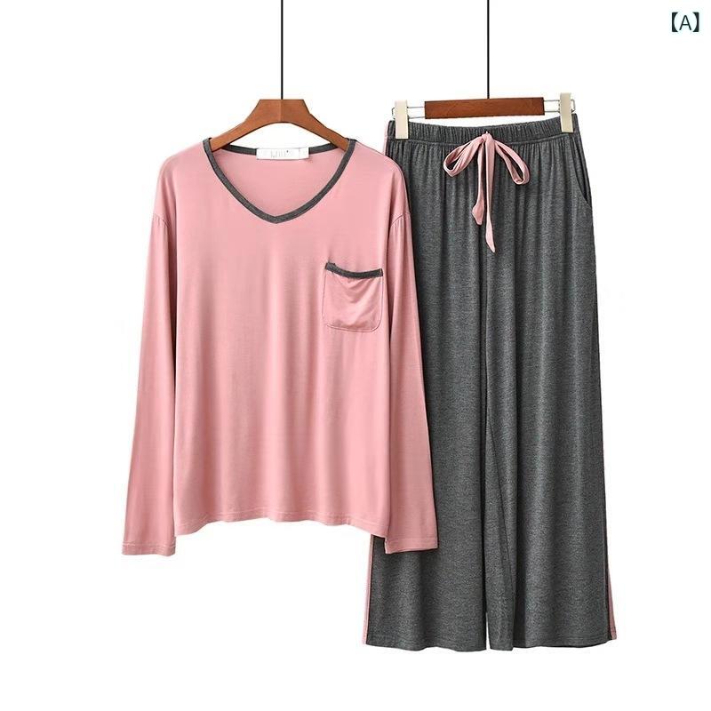 パジャマ レディース 春秋 セットアップ 長袖 長ズボン Vネック 部屋着 ルームウェア リラックスウェア..