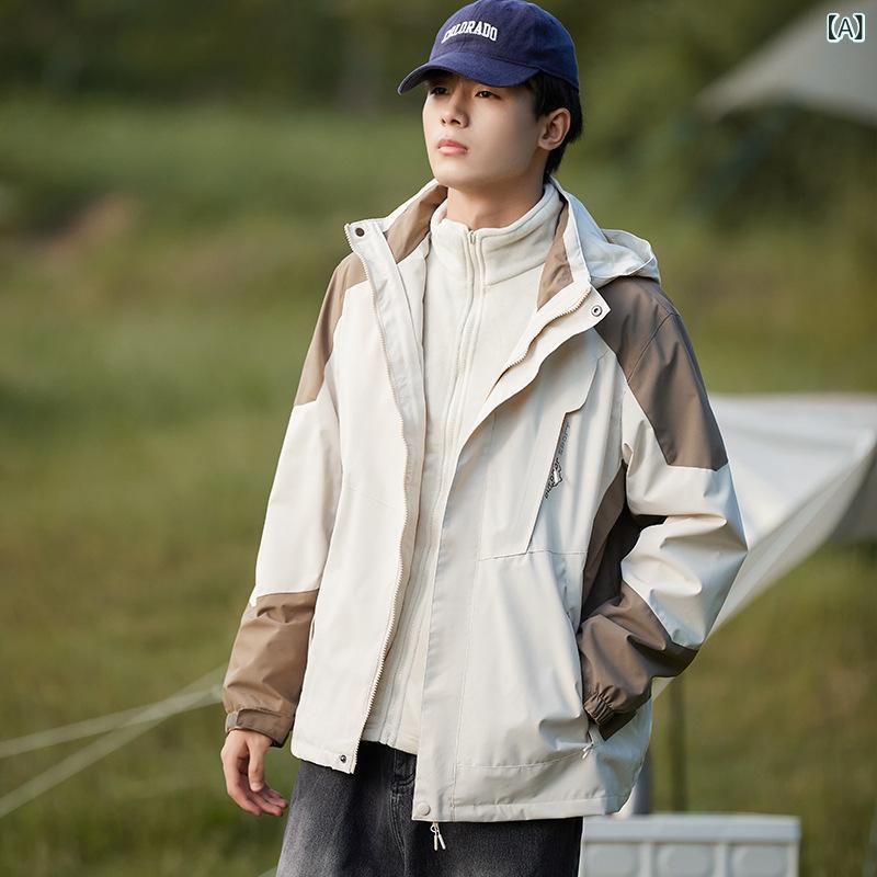 マウンテンパーカー メンズ レディース 防寒着 秋冬用 3in1 取り外し可能 フリース裏地 アウター 防水 防風 登山 ジャケット アウトドア ウェア 男女兼用(4)