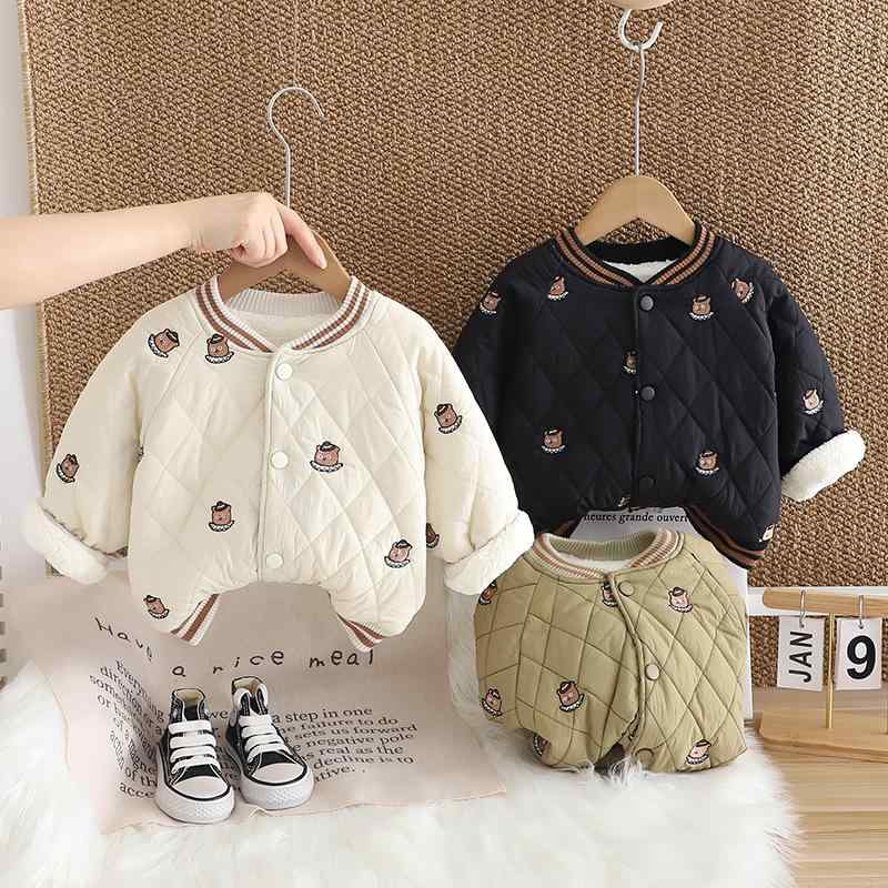 子供服 アウター 冬季 乳幼児 男女兼用 ジャンパー ブルゾン 野球襟 スポーツ カトゥーン 刺繍 裏起毛 ..