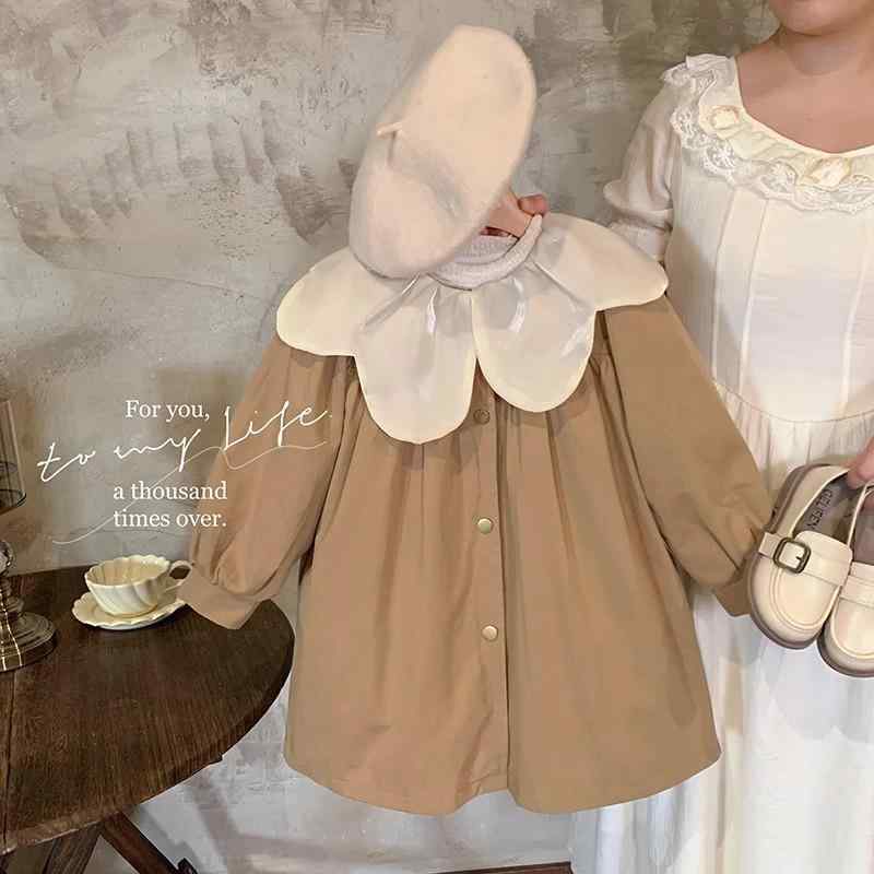 キッズ ガールズ 子供服 スプリングコート 薄手 トレンチコート 長袖 無地 アウター カーキ