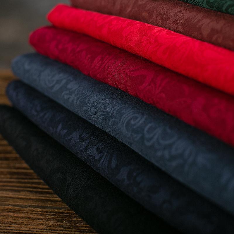 生地 布 綿麻 植物柄 ジャガード 民族風 チャイナドレス ワンピース シャツ 綿服 赤 ワインレッド 緑 ..