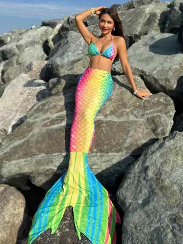 水着 レディース 人魚 マーメイド ビキニ 3点セット 体型カバー 競泳用 高弾性 ビーチ 海水浴 プール 練習用2