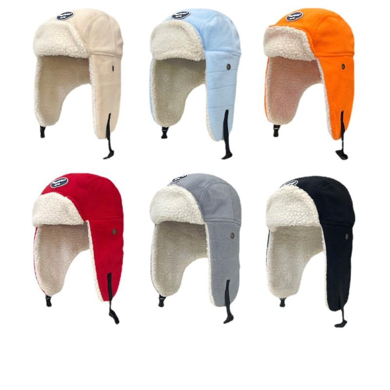 帽子 レディース 冬用 雷鋒帽 韓国語 アルファベット パッチ付き 防寒 保温 厚手 ふわふわ 防風 イヤー..