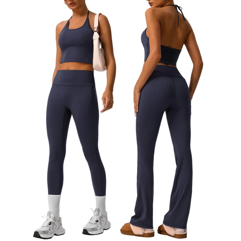 ヨガウェア レディース セットアップ 吸湿速乾 スパッツ トップス 耐摩耗性 スポーツウェア トレーニングウェア ジム 伸縮性 フィットネス ブラック ブルー グレー