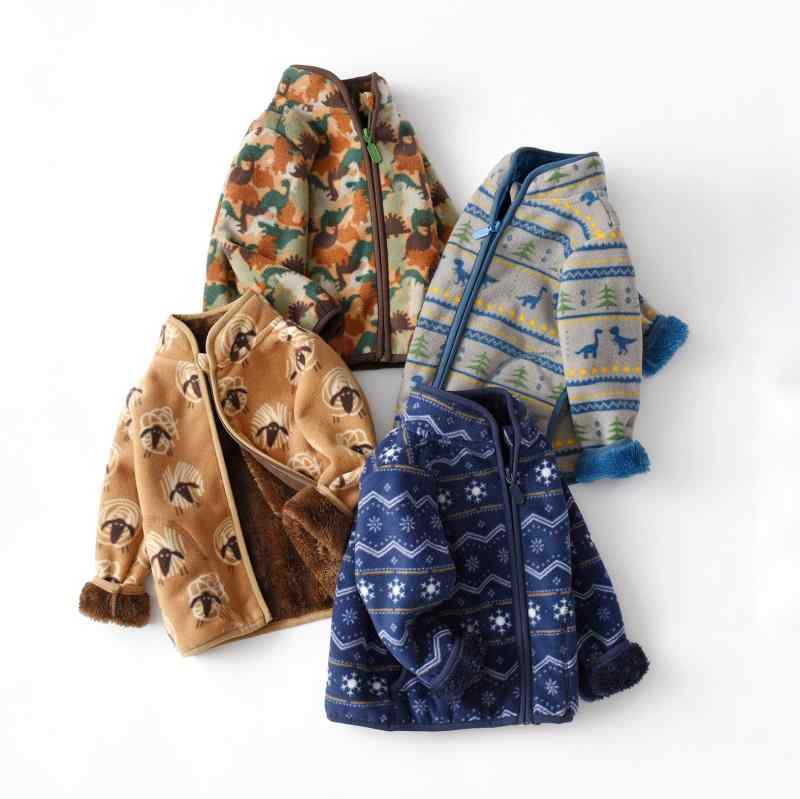 キッズ 男の子 アウター フリースジャケット 裏起毛 厚手 スタンドカラー カートゥーン柄 ポリエステル..